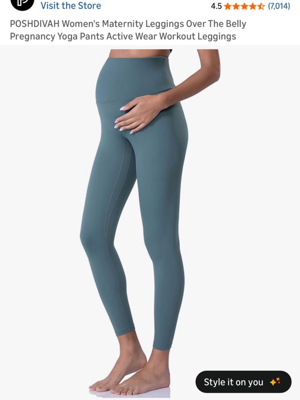 POSHDIVAH Maternity Over-the-Belly Leggings — Dusty Teal